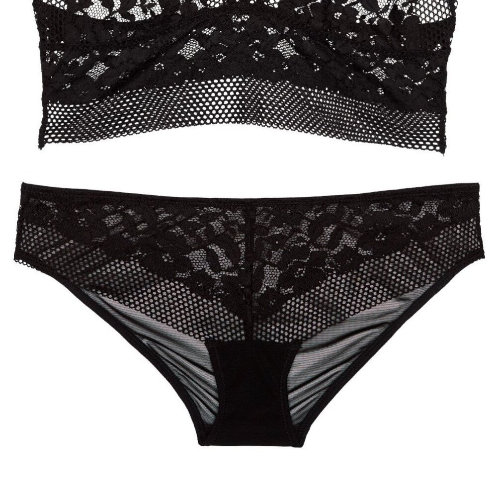 Unlined Black Lace Flowers Nylon Bikini Panty